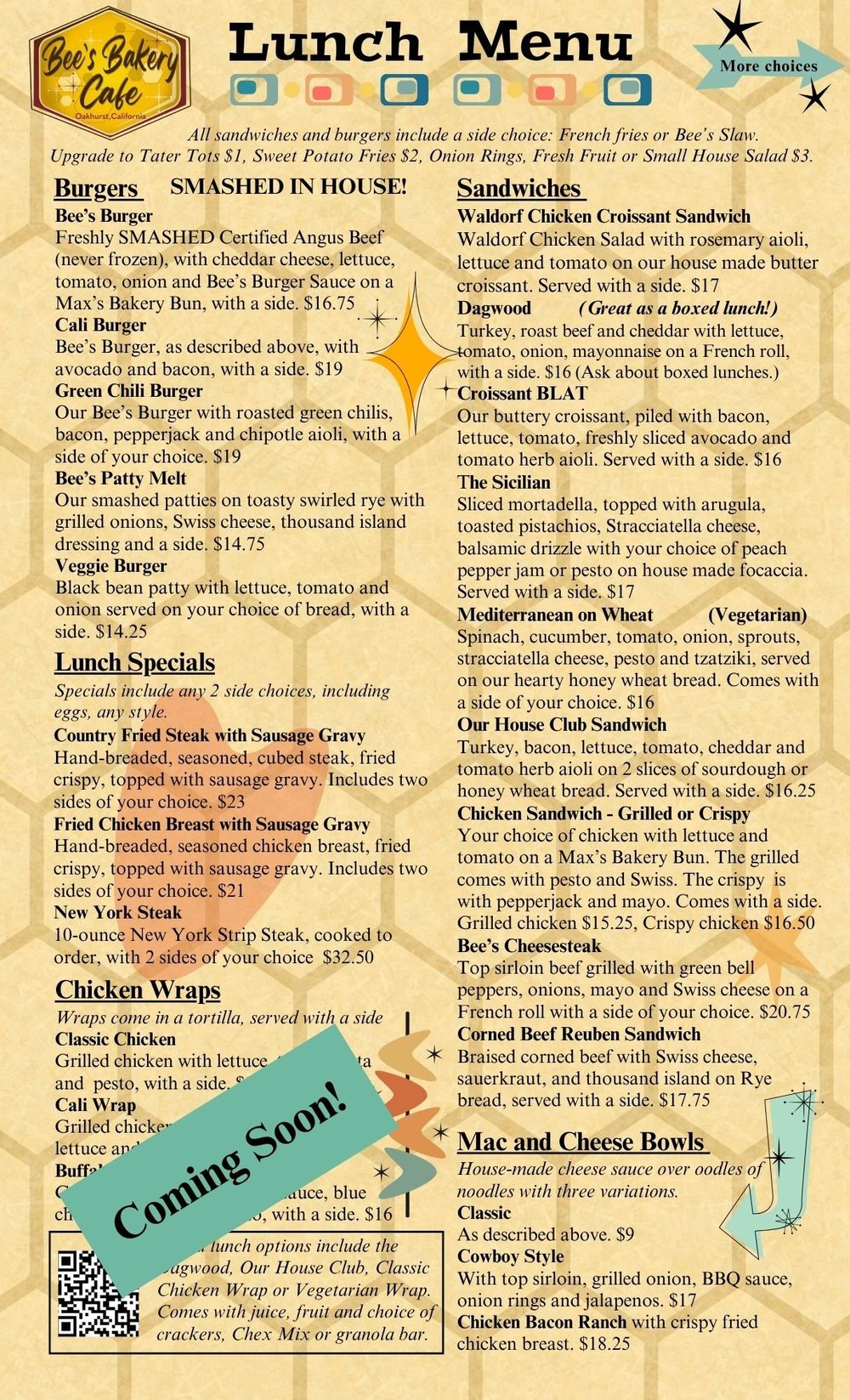 Menu — Bee's Bakery Cafe