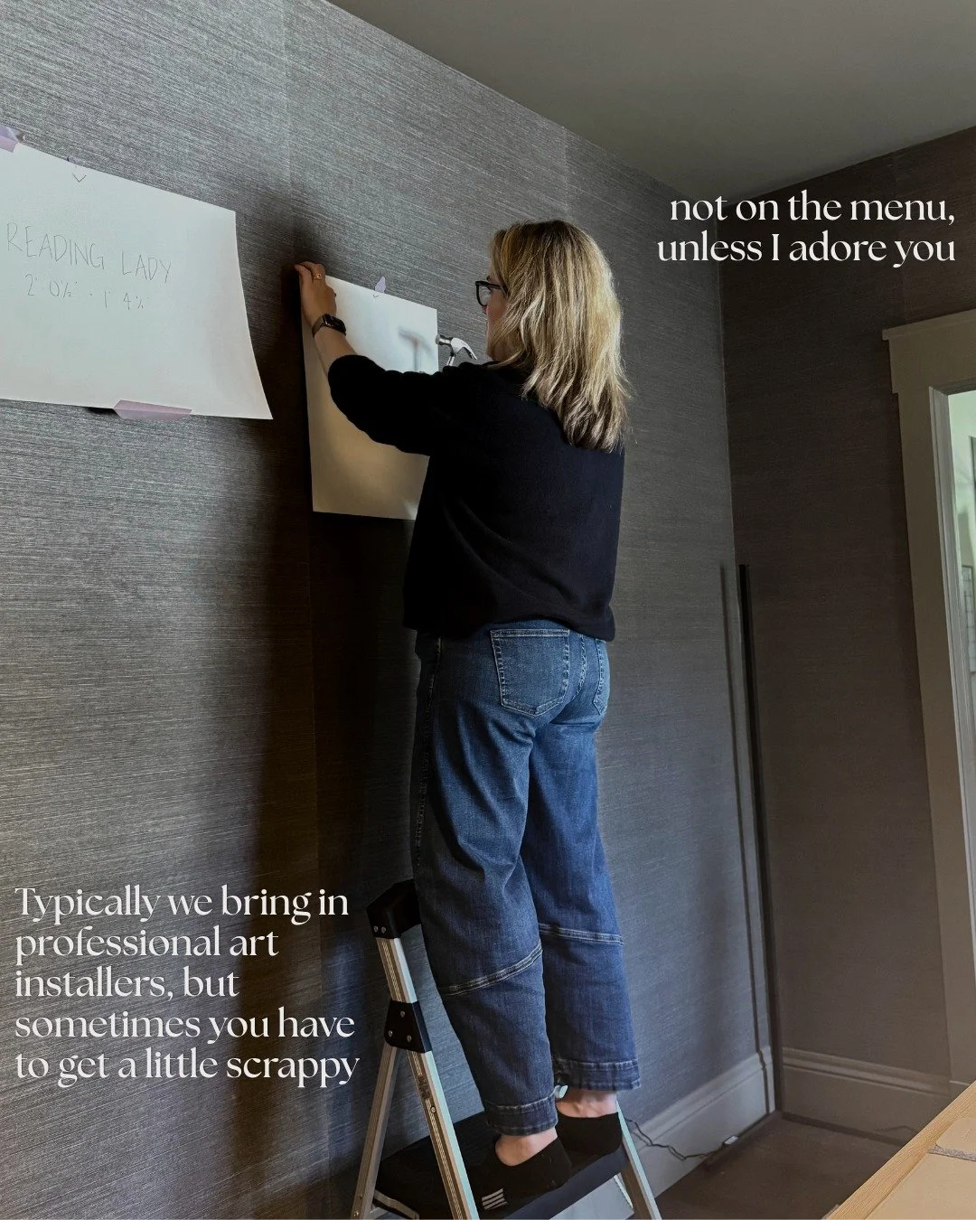 Sometimes we get a little scrappy at Slayton Interiors. I typically bring in professional art installers for a gallery wall, but every now and then the project calls for a more low key approach.

Truly, there are few things that stress me out more th