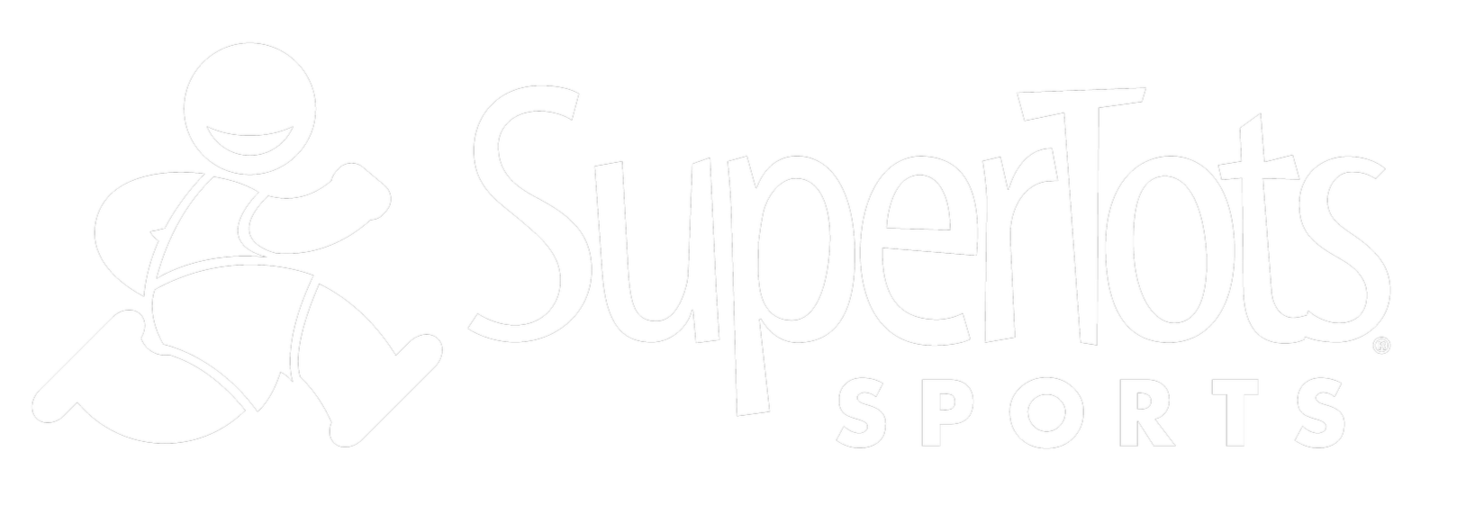 SuperTot Sports logo featuring a smiling, running cartoon character with a backpack, next to the stylized text 'SuperTot Sports'