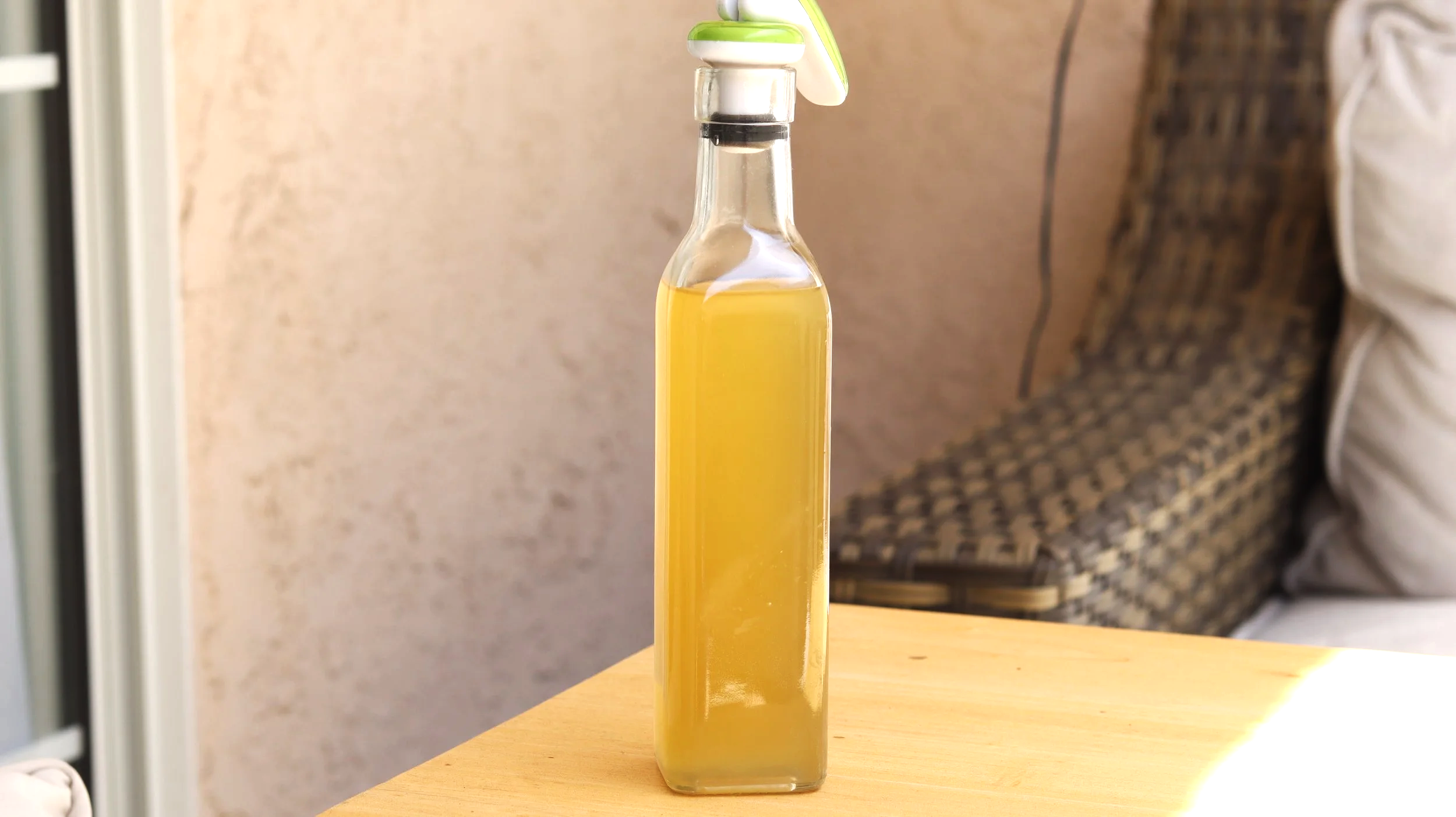 bottle of golden liquid