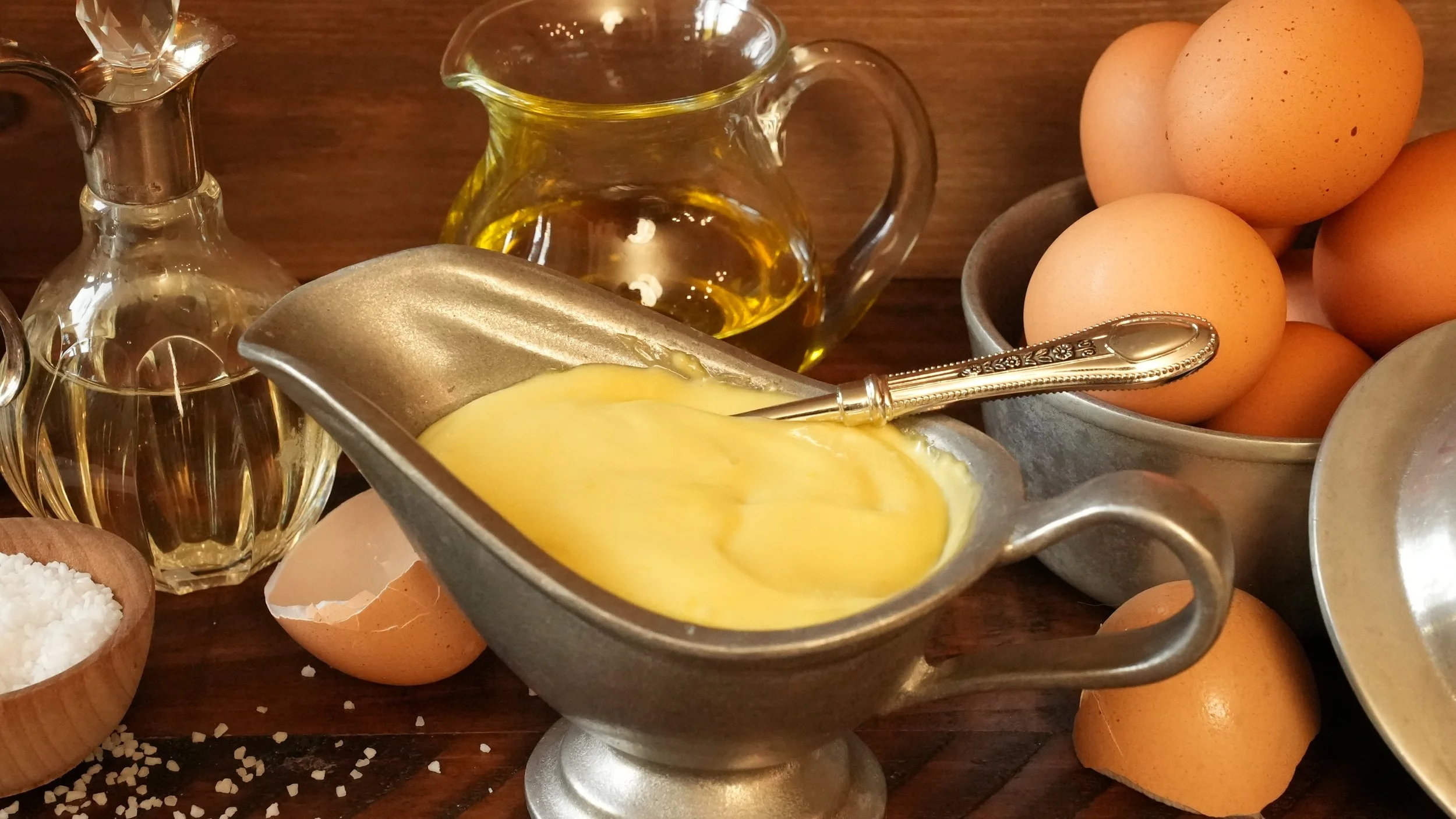 creamy mayonnaise in silver tureen