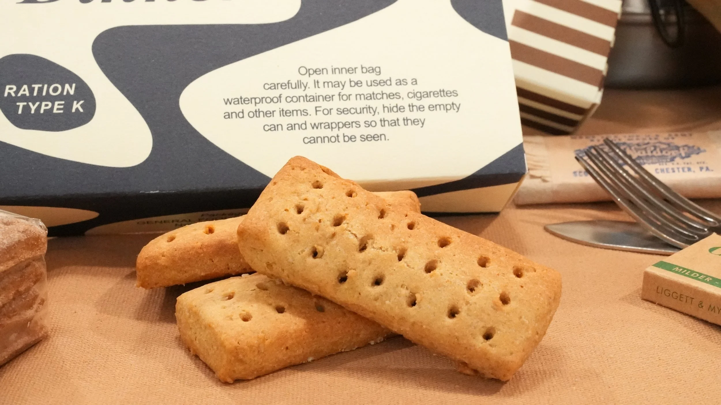 rectagular crackers with replica k ration boxes from world war two