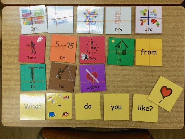 Card game using jumbled one word parts of basic warm up questions.