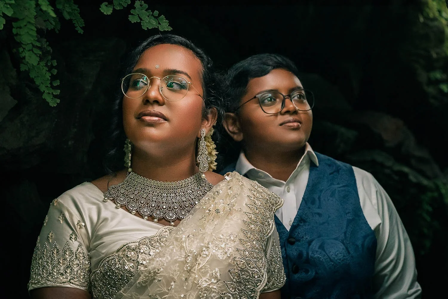 A joyful candid moment from Hima and Alina's multicultural LGBTQ+ wedding