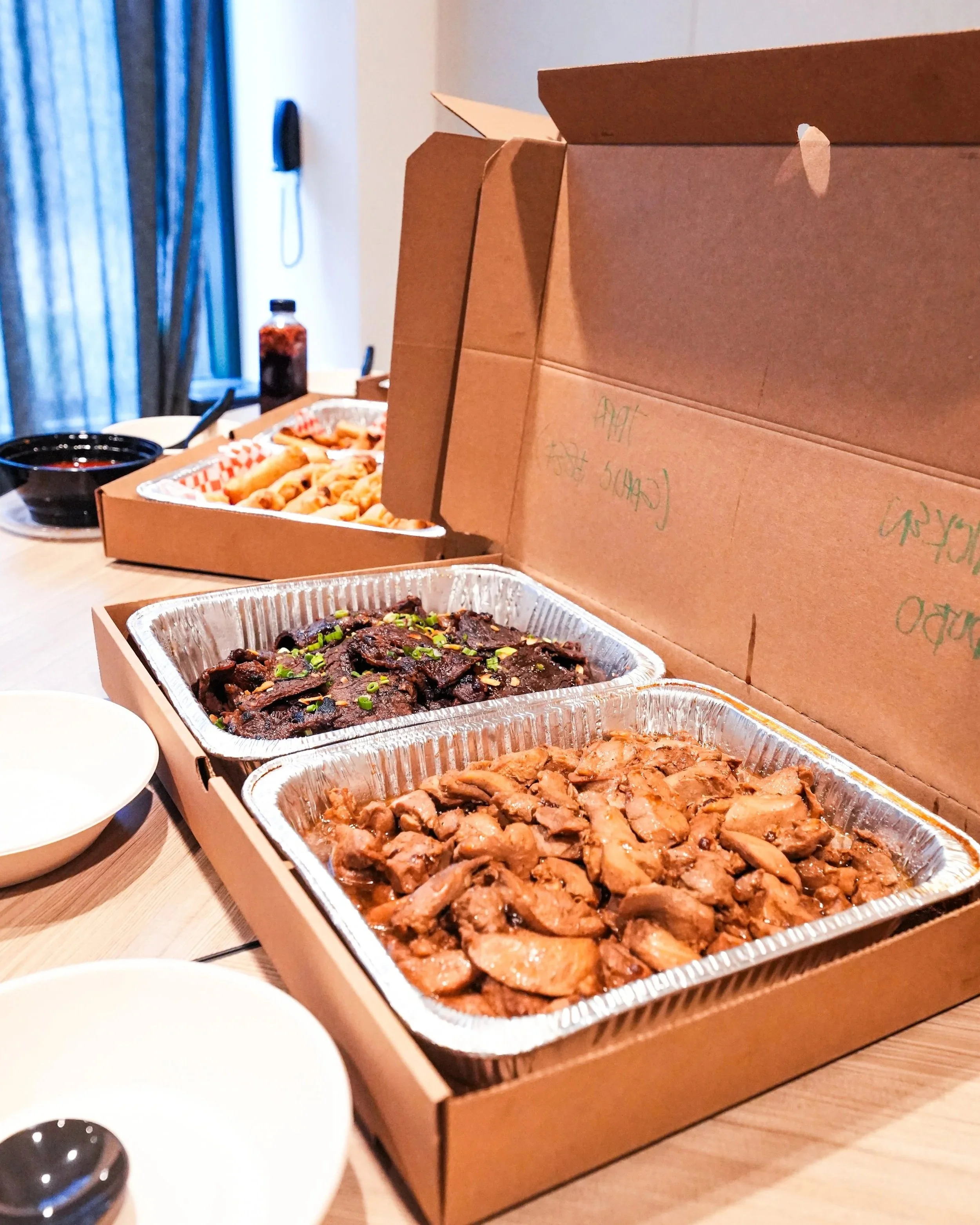 Filipino Food Event Catering, Including a medium tray of Chicken Adobo, and Beef Tapa