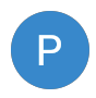 Blue circle with a white letter 'P' in the center