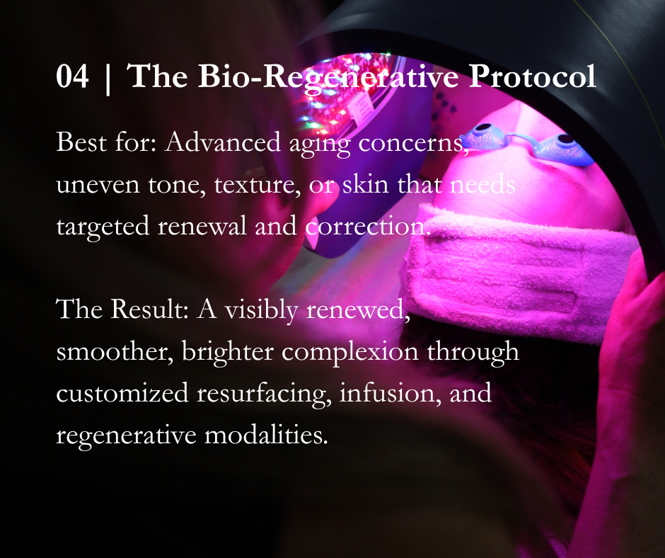 The Bio-Regenerative Protocol is Glow Lab's deluxe hydrodermabrasion treatment designed for those seeking more corrective solutions.