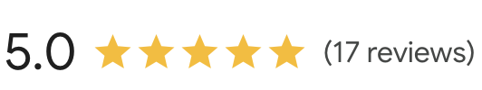 Five-star rating graphic with a score of 5.0 stars, featuring 17 reviews.