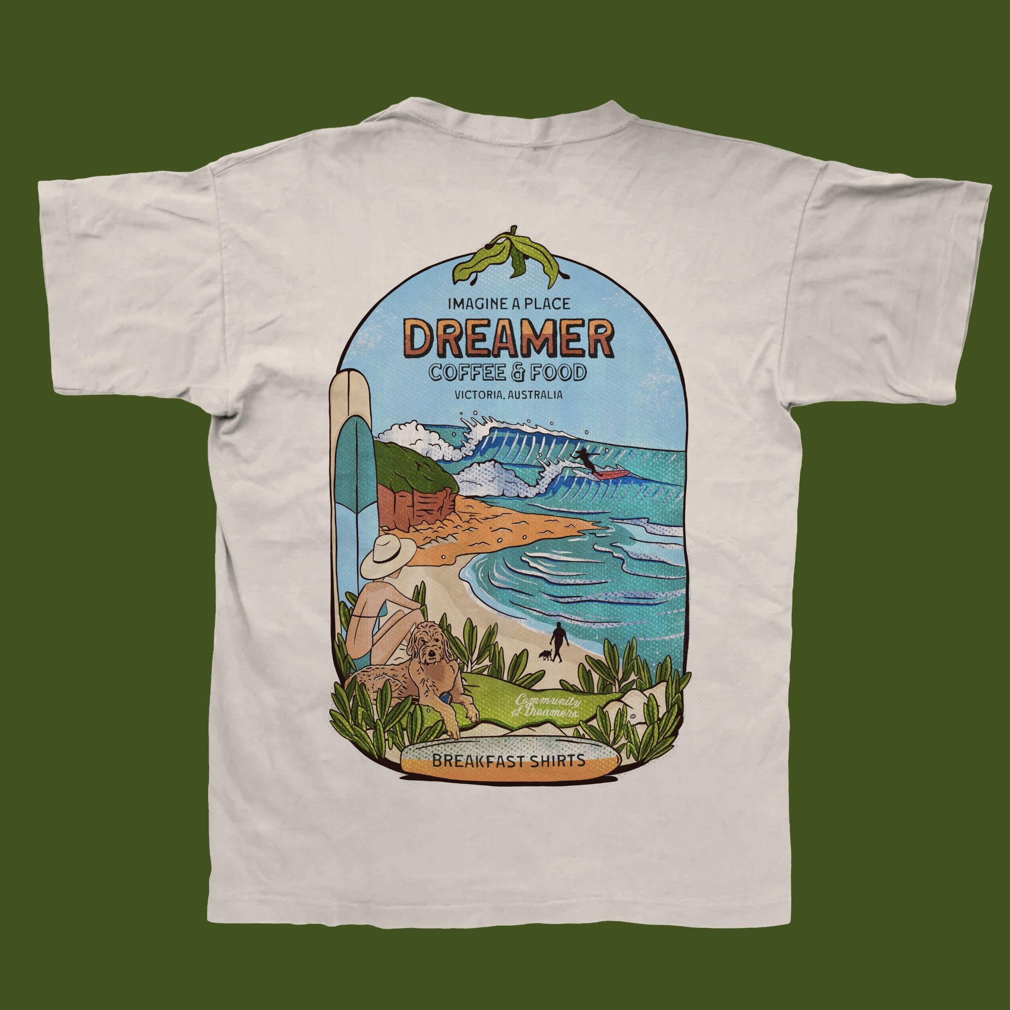 Breakfast Shirts x Dreamer Coffee - Back T-Shirt Design Screen