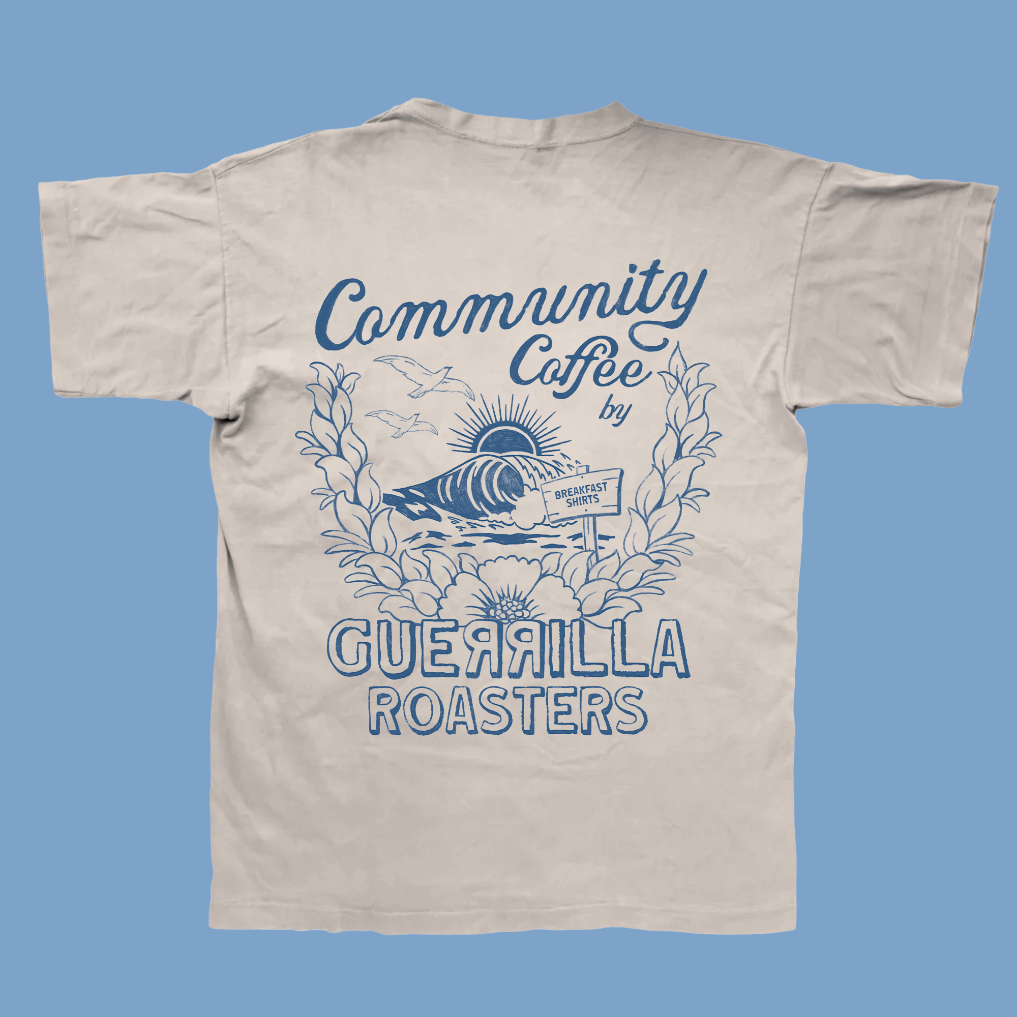 Breakfast Shirts x Guerrilla Roasters - Cream T-Shirt Back Design