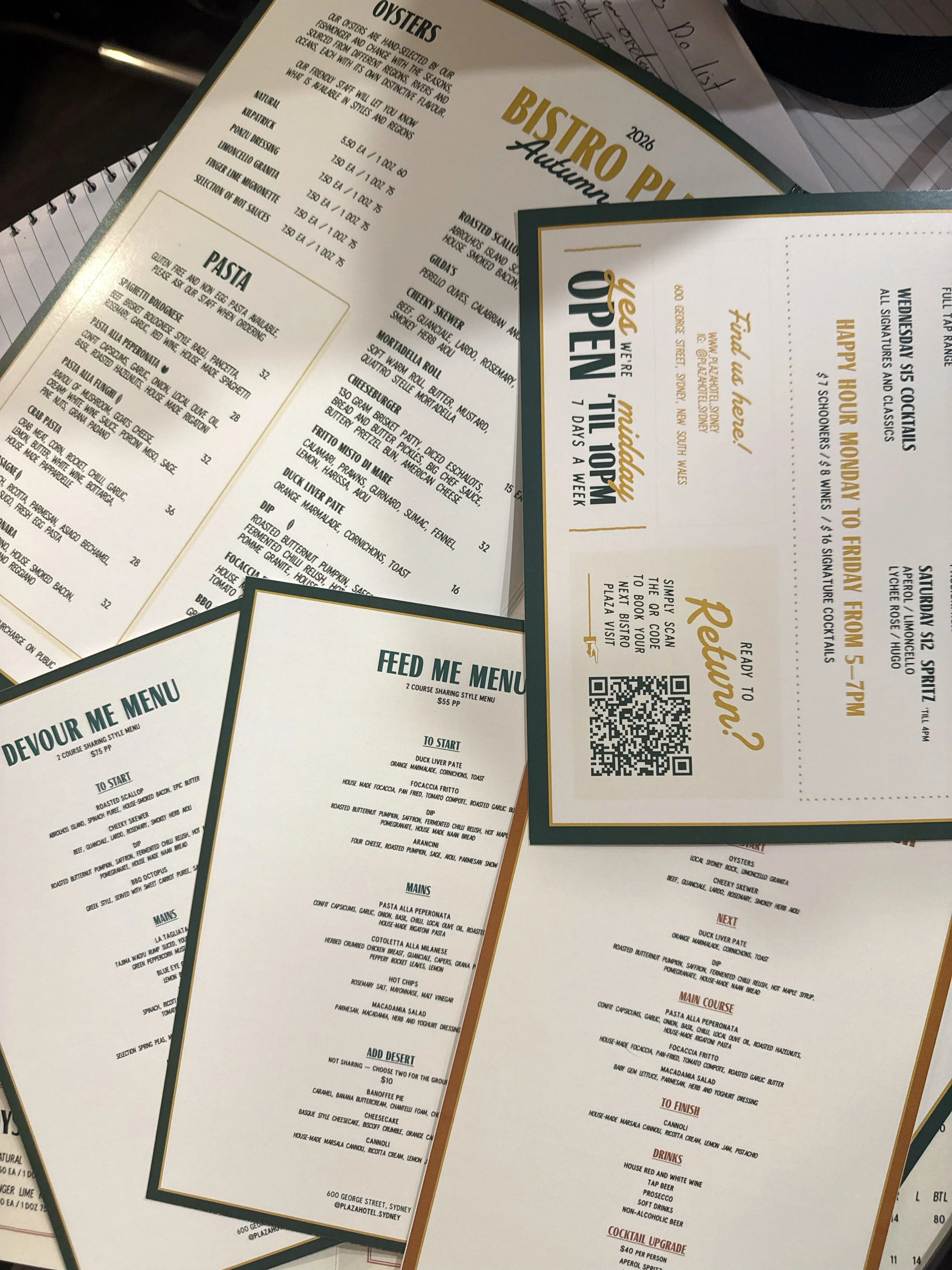 Plaza Hotel - Autumn 2026 Menu Design