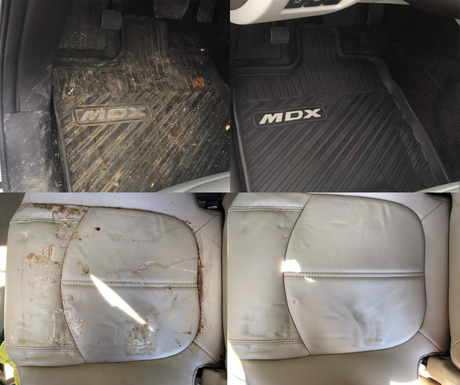 Leather seat cleaning and conditioning as part of a professional interior detail service in Kansas City.