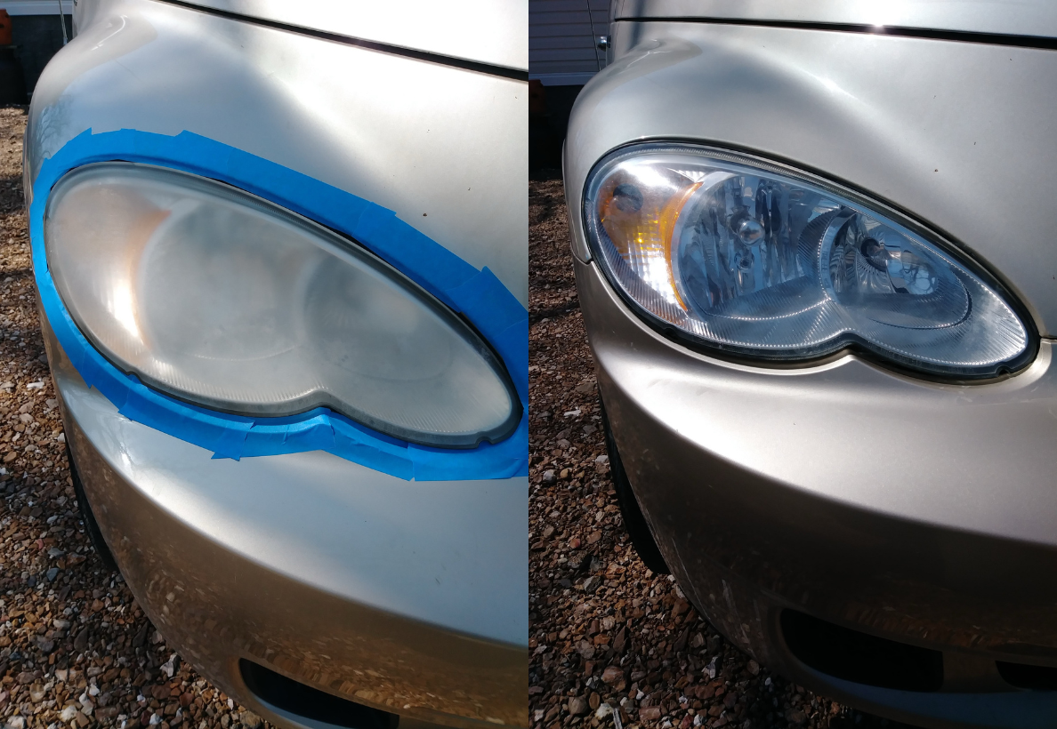 headlight restoration on a vehicle in kansas city being installed by a technician
