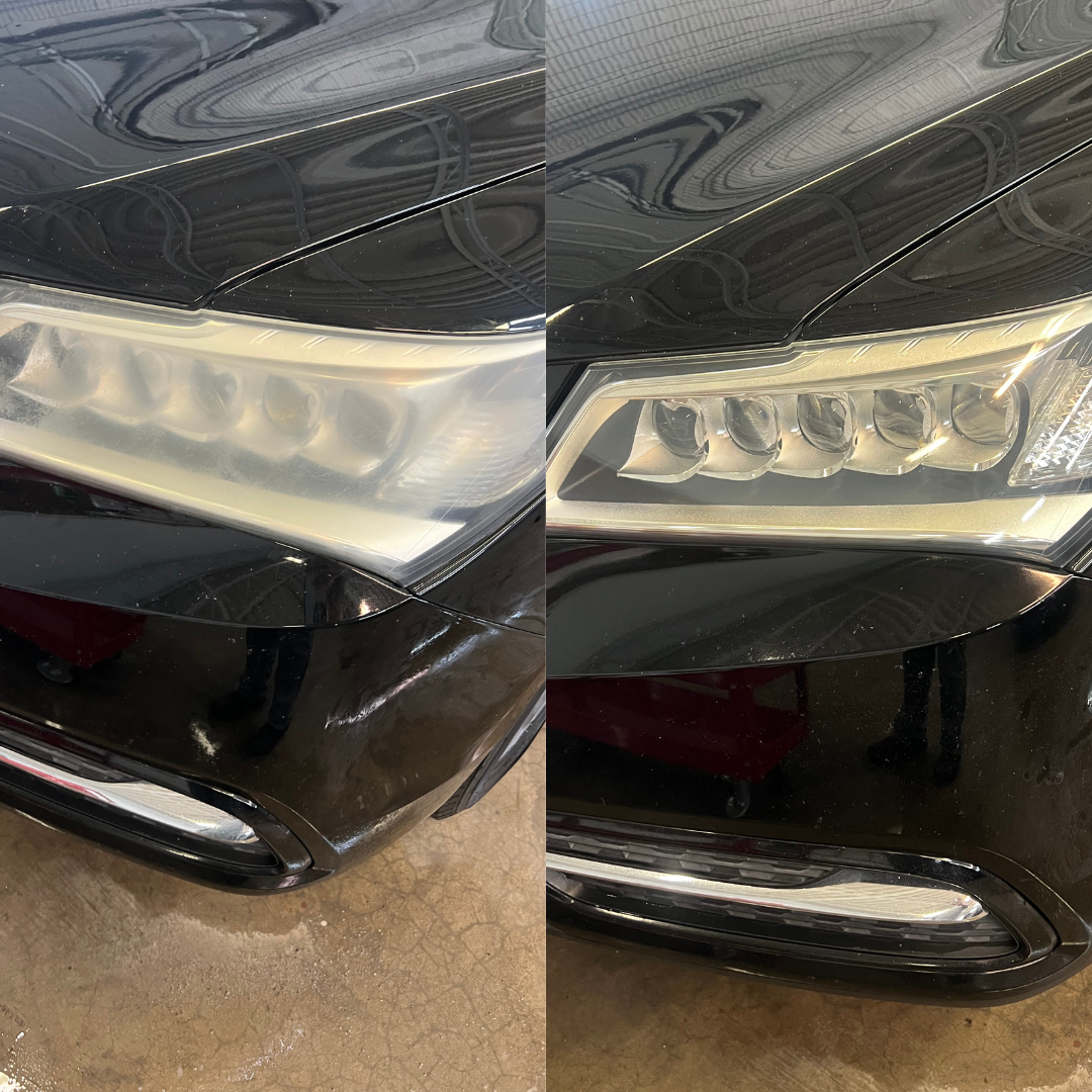 Clear restored headlights after professional headlight restoration improving night visibility and overall vehicle appearance.