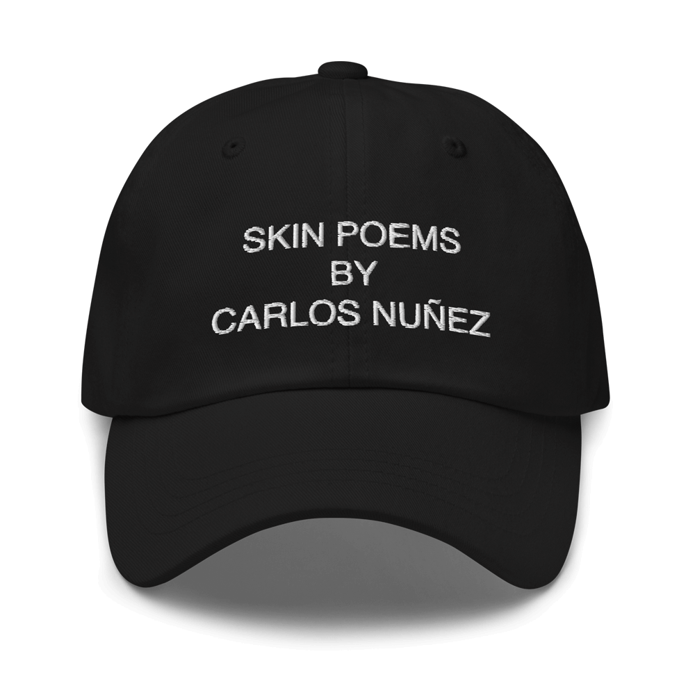 Carlos Nunez embroidered Skin Poem hat in black.