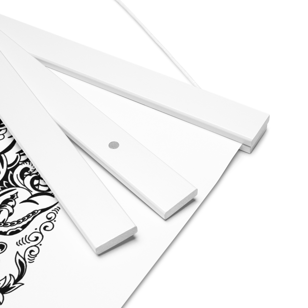 Close-up of a white magnetic frame for the Rock of Ages John Reardon print.