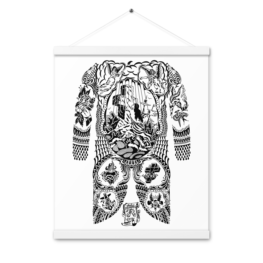 16x20 matte John Reardon Rock of Ages poster with white frame.