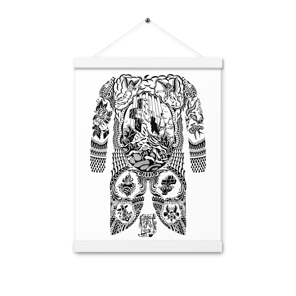 12x16 John Reardon Rock of Ages print with white magnetic hanger on string.