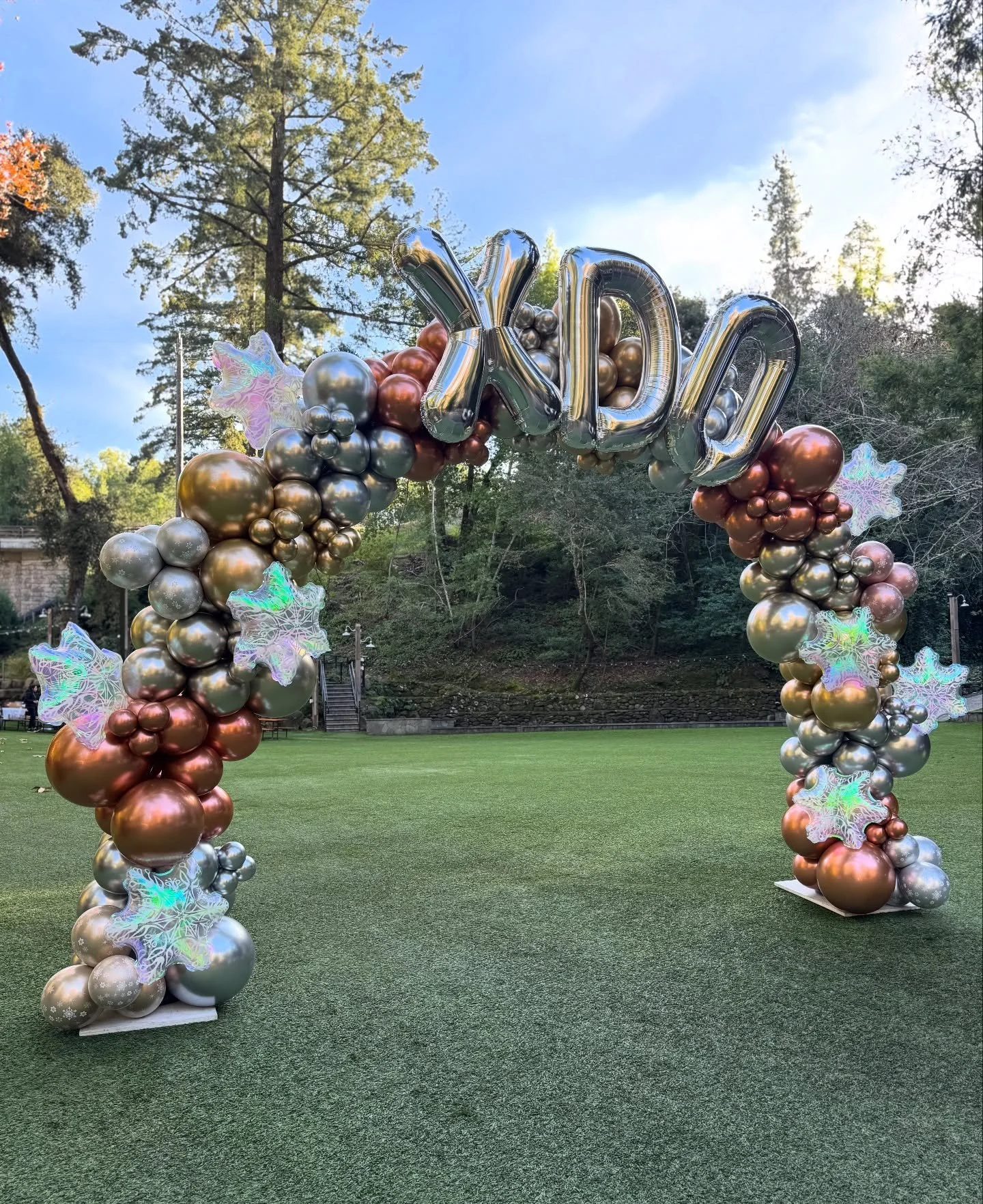Winter elegance at its finest ❄️ A snowflake-inspired balloon arch for a corporate event complete with custom snowflake details, four chrome colors, and shimmering sparkle throughout.

#balloons #balloonarch #customballoons #balloonstylist #snowflake