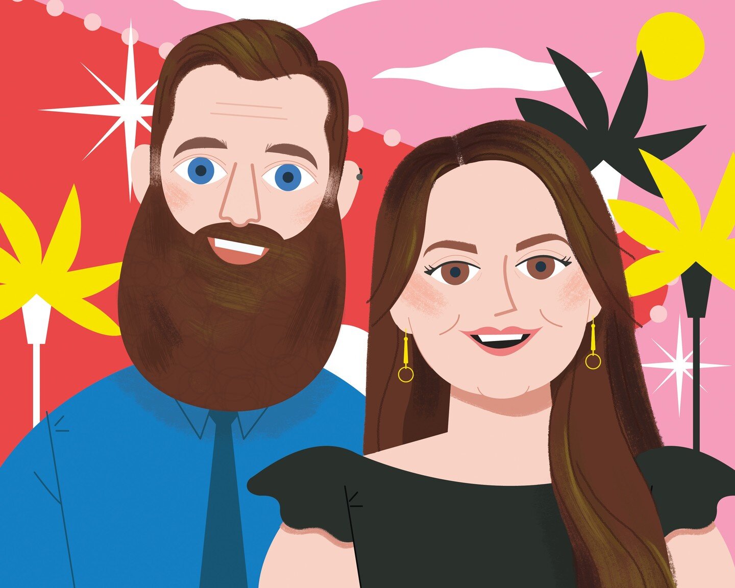 A custom portrait for Mark and Kate for their (Don't Bother to) Save the Date for their Las Vegas wedding!! 💍👩&zwj;❤️&zwj;👨💐

#illustration #illustrationartists #design #artistsofinstagram #art #artist #portrait #creative #weddinggiftsidea #weddi