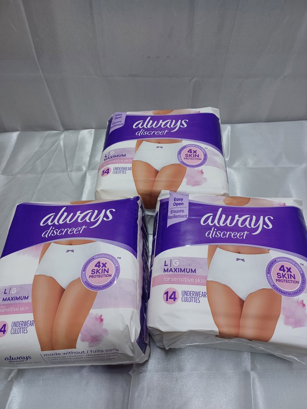 Always Discreet, Incontinence & Postpartum Underwear for Women 3-pack, LG  size, 14 count — Treasures-I-Land