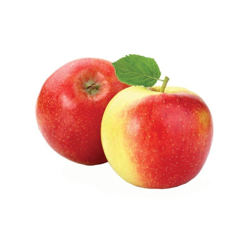 Due mele rosse con una foglia verde.