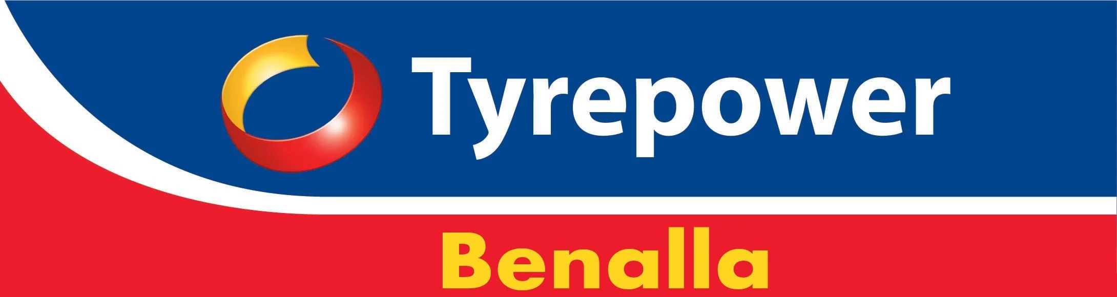 The image is a logo featuring a blue, red, and yellow circular design, with the text 'Trepower' in white on a blue background and the word 'Benalla' in yellow on a red background.