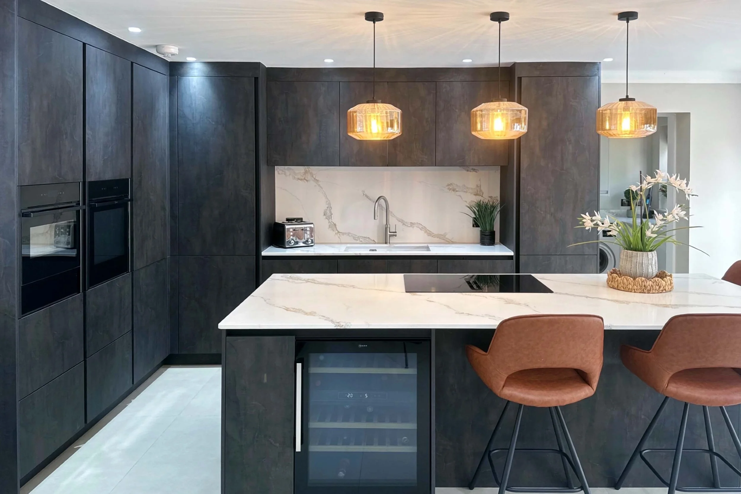 Dark Steel Handleless Kitchen in Sidcup