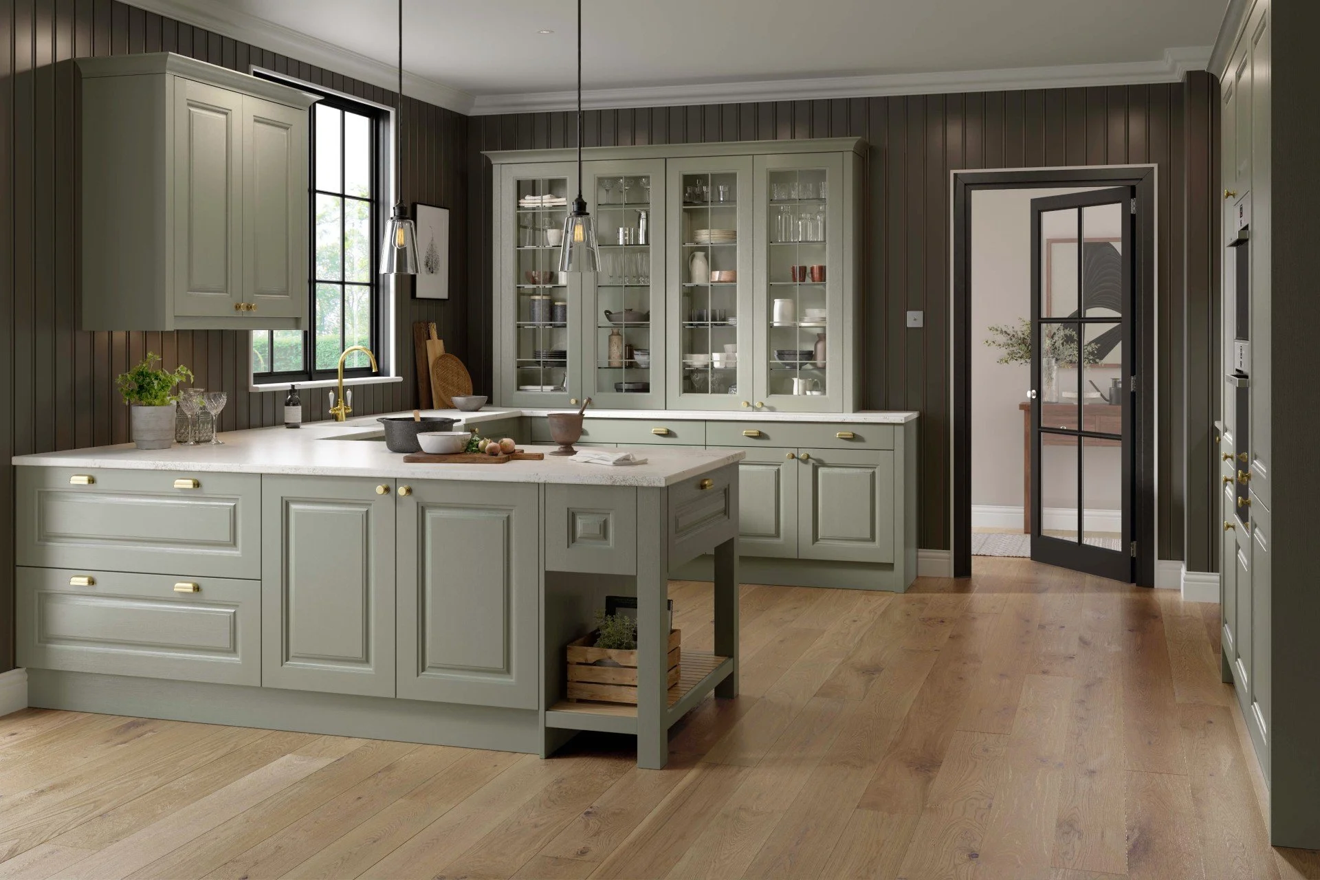 traditional grey green shaker kitchen