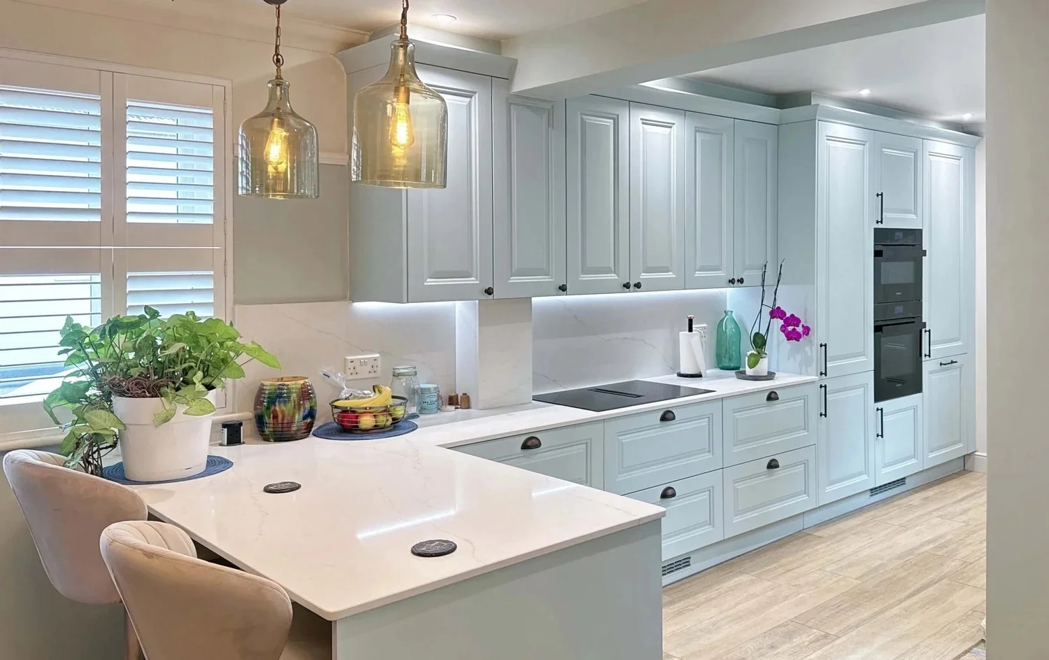 traditional light blue shaker kitchen