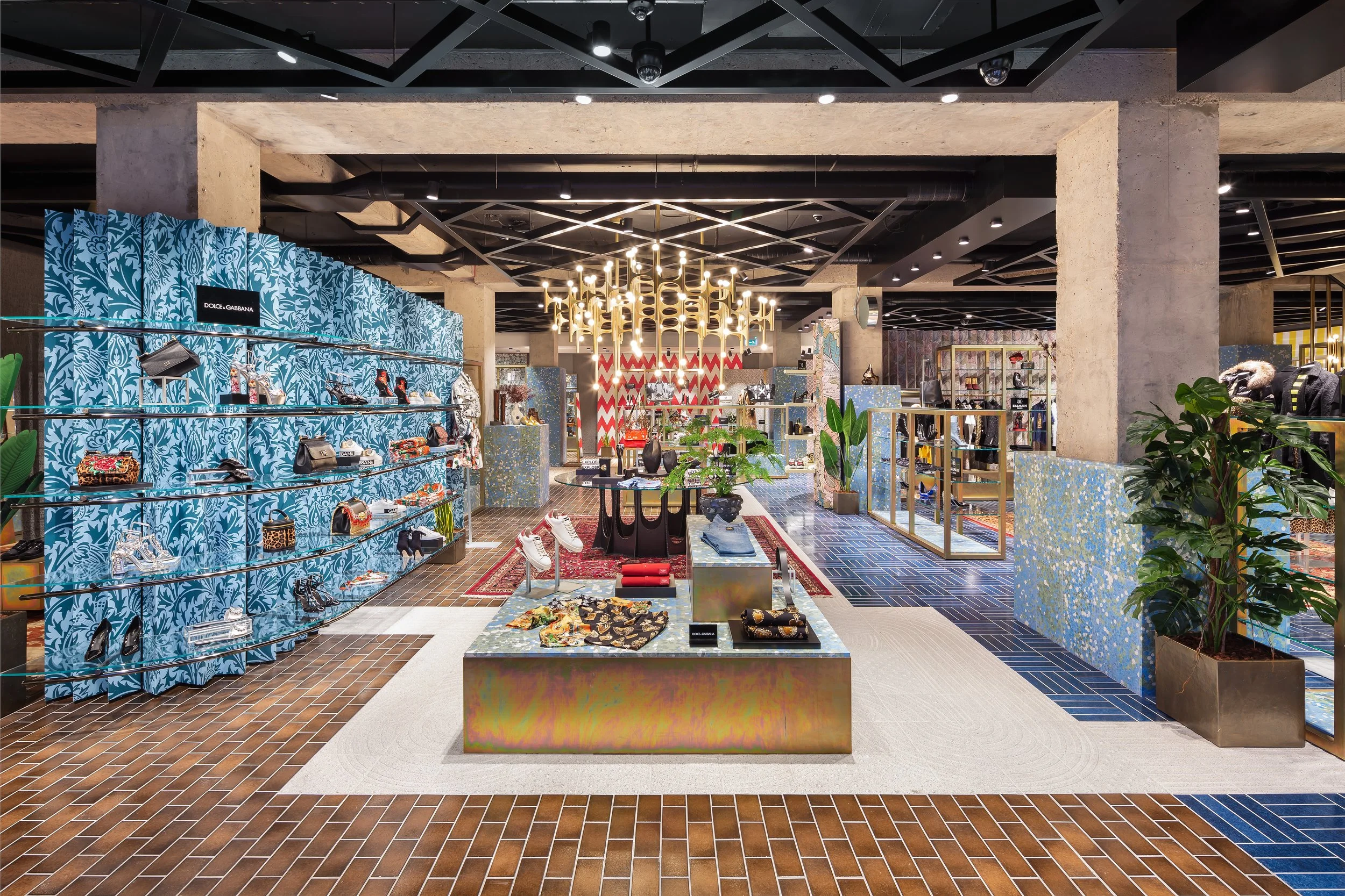 Picture of inside a high-end retail store showing multiple products on display