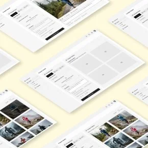 Multiple designs of an interface for a piece of AI software which is supports int he creation of assets presented on a light-colored surface.
