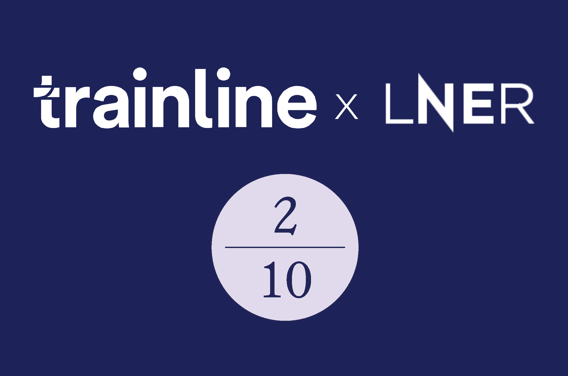 Trainline logo and LNER logo on a blue background. 2/10 in a pink circle to show the AAWE Score