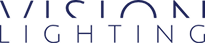 Logo for Vision Lighting in navy blue.