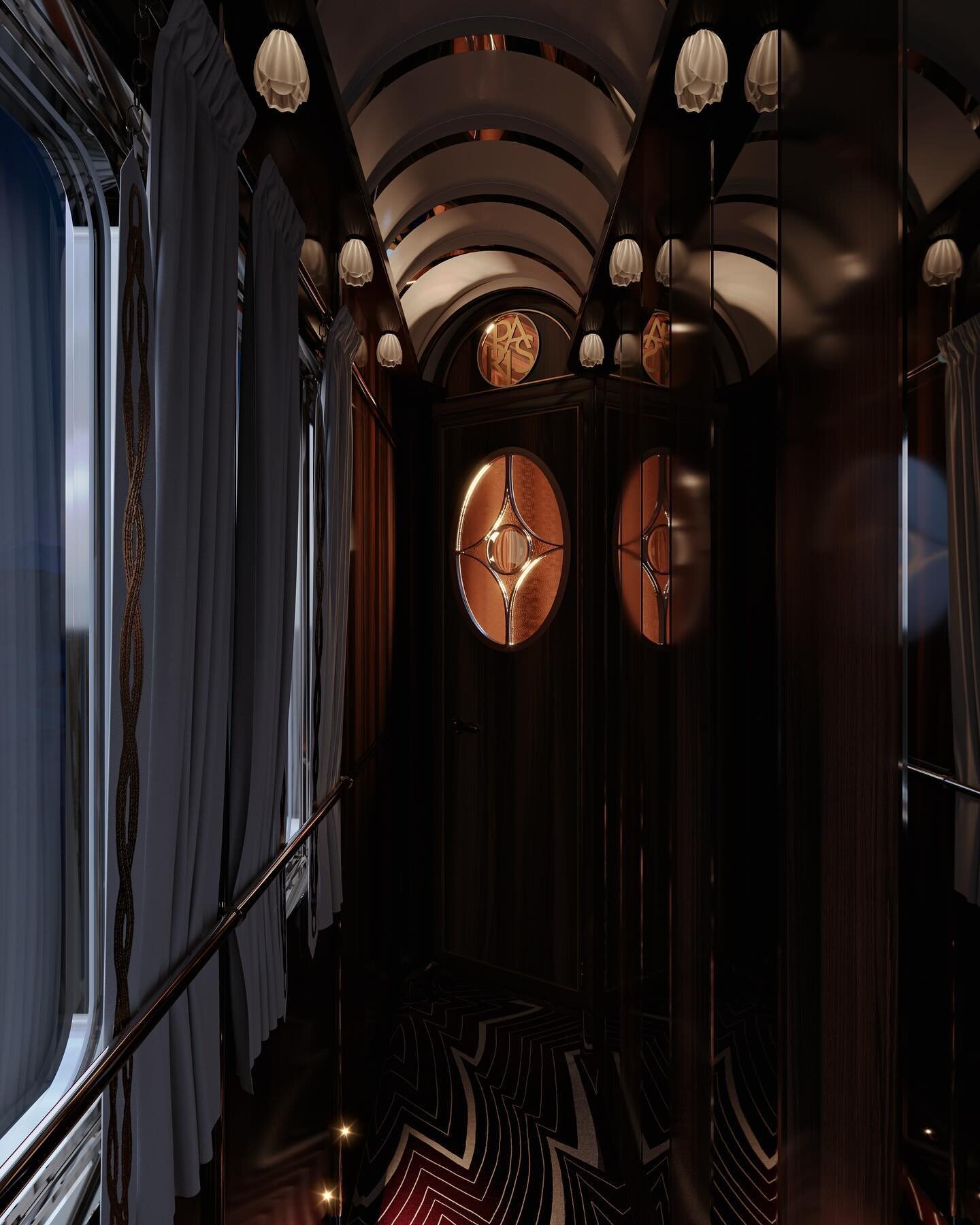 Wandering along the future #orientexpress train hallways. A  real-life fairy tale experience designed by @maximedangeac 

#travel #train #dream #wonders #3drendering #nightscape #hallway