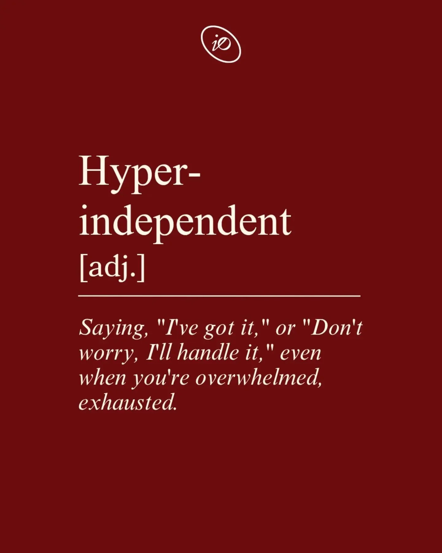 Hyper-independence isn't strength. It's a survival response built in moments when depending on someone led to disappointment or hurt.

The armour worked once. But you're not in that situation anymore. And the weight of it is showing up everywhere.

T