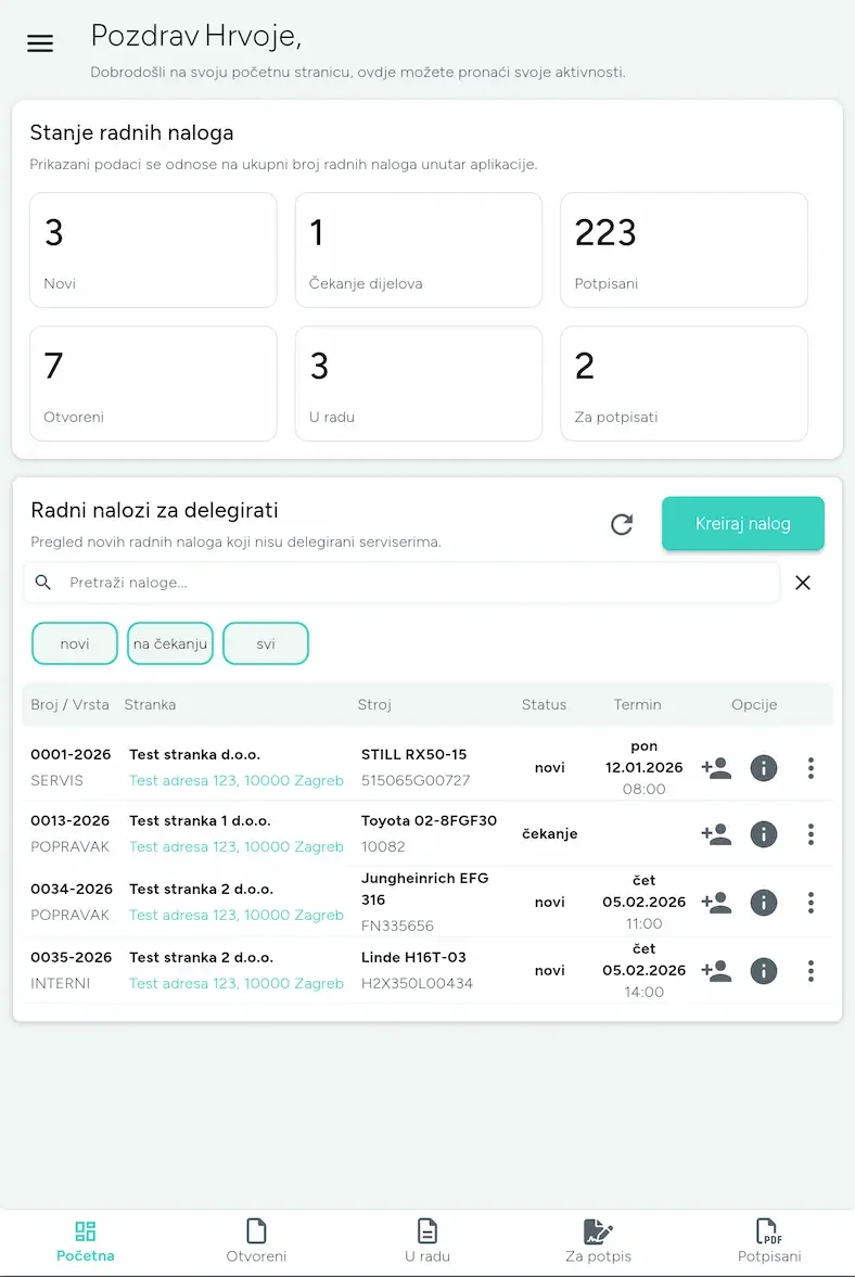 CloudFSM aplikacija za digitalne radne naloge