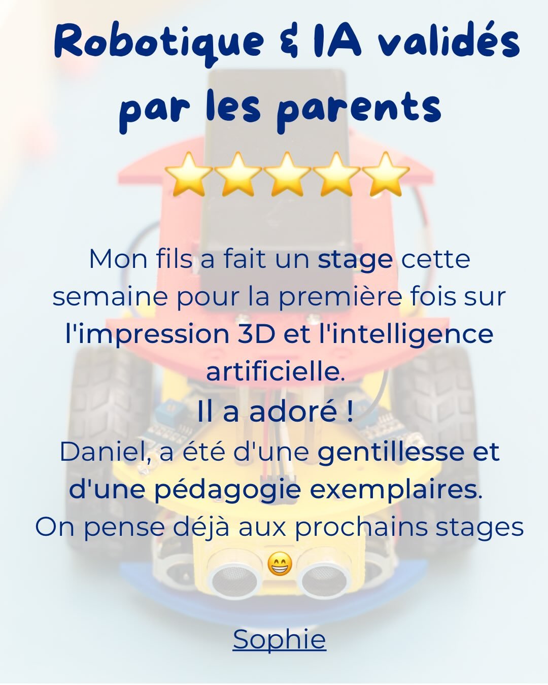 5 &eacute;toiles pour nos stages ? 😍 On adore !

Merci aux parents pour leur confiance 🙌 
Ici, la cr&eacute;ativit&eacute; et la technologie se rencontrent &agrave; chaque session ⚡🤖

LMO, est une &eacute;cole maternelle et primaire alternative et