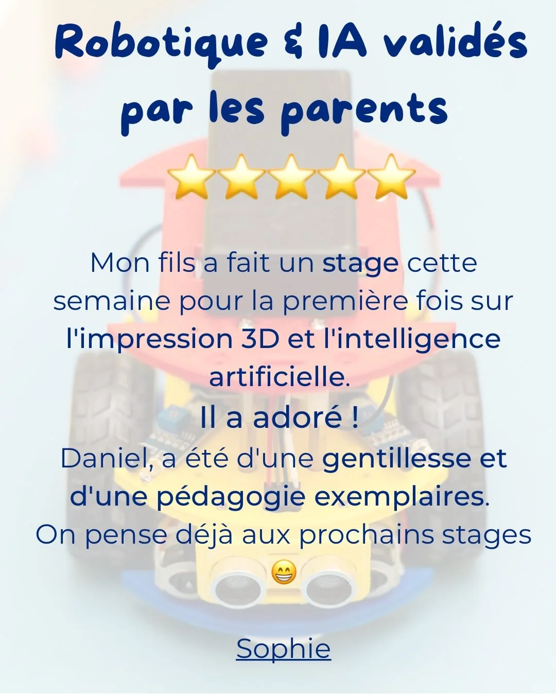 5 &eacute;toiles pour nos stages ? 😍 On adore !

Merci aux parents pour leur confiance 🙌 
Ici, la cr&eacute;ativit&eacute; et la technologie se rencontrent &agrave; chaque session ⚡🤖

LMO, est une &eacute;cole maternelle et primaire alternative et