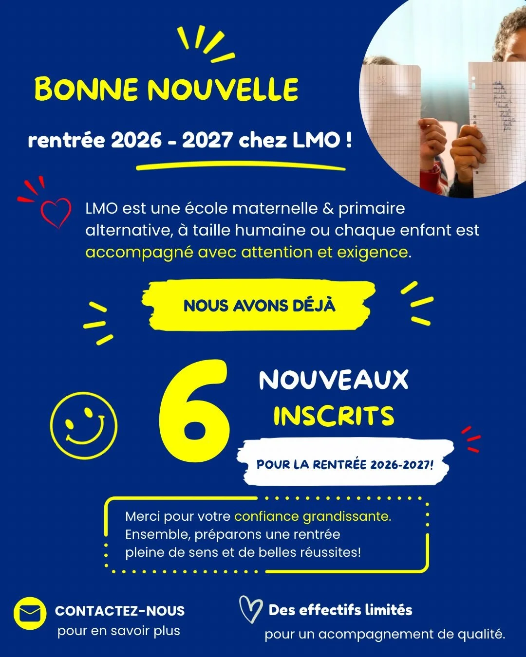 🎉 D&eacute;j&agrave; 6 nouveaux inscrits pour la rentr&eacute;e 2026-2027 !

Nous sommes heureux d&rsquo;accueillir 6 nouveaux &eacute;l&egrave;ves inscrits pour la prochaine rentr&eacute;e. 💙

Chaque nouvelle inscription est avant tout une rencont