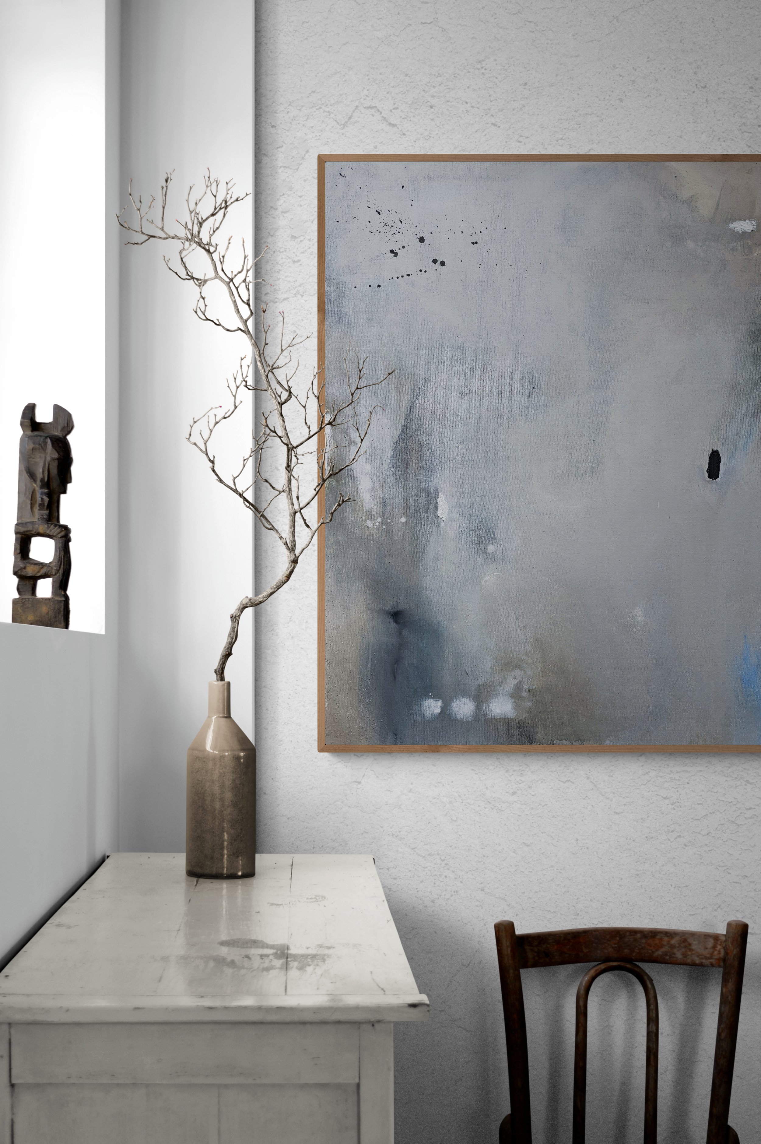 Misty colors, Gray color palette, abstract neutral painting for contemporary home interior