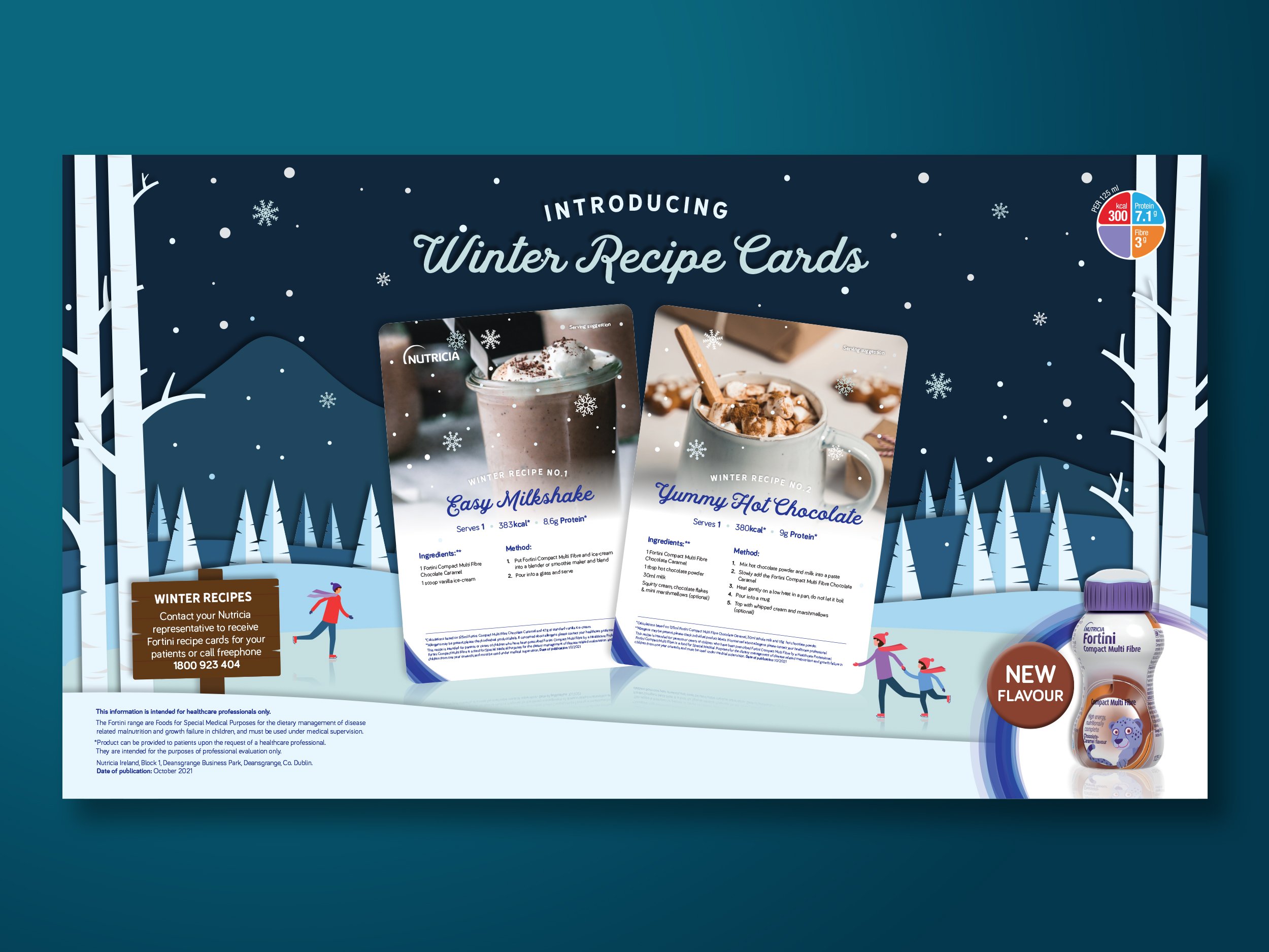 A screen showing recipe cards designed for the Fortini Winter campaign for Nutricia. Designed by Designfolk Consultants.