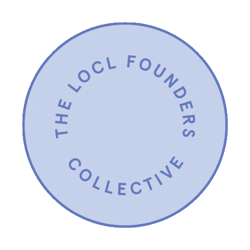 A circular blue badge with the text 'The Locl Founders Collective' written around the edge, on a light green background.