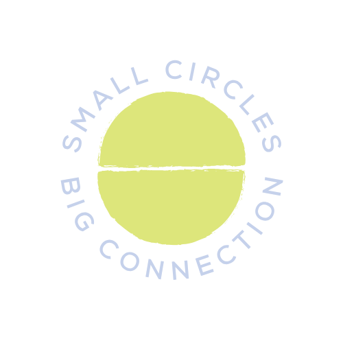 Logo with a yellow tennis ball in the center and the words 'Small Circles Big Connection' curved around it.