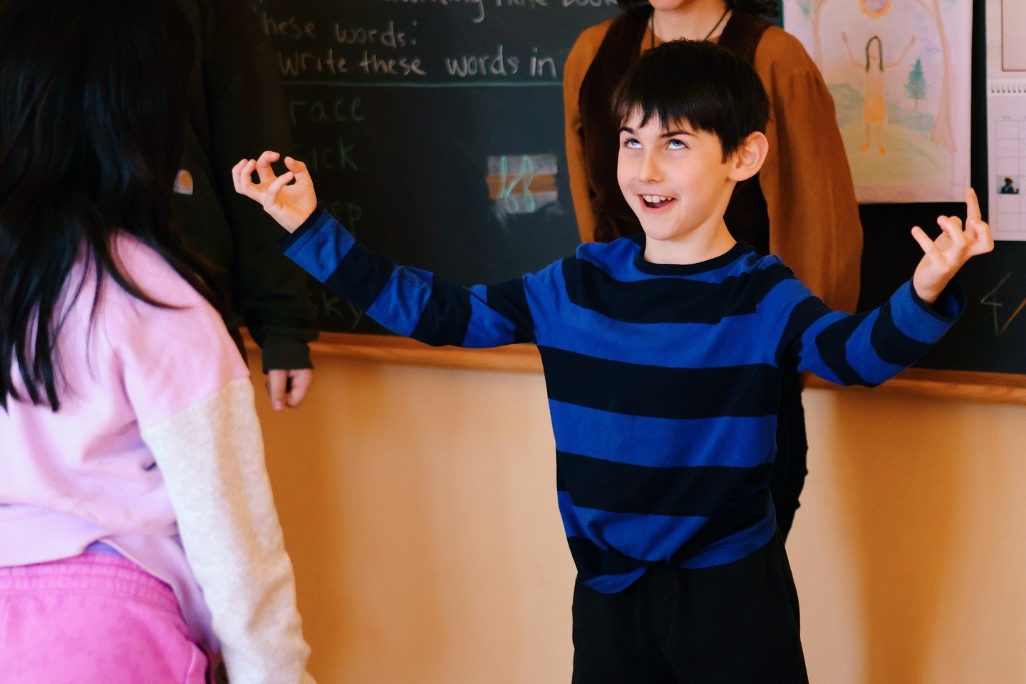 It's Theater Block season at IWS! The &quot;play block&quot; is eagerly anticipated in every grades classroom. Here you see our 2nd and 3rd graders playing theater games taught to them by their 8th grade buddies.⁠
⁠
Our first graders are writing thei