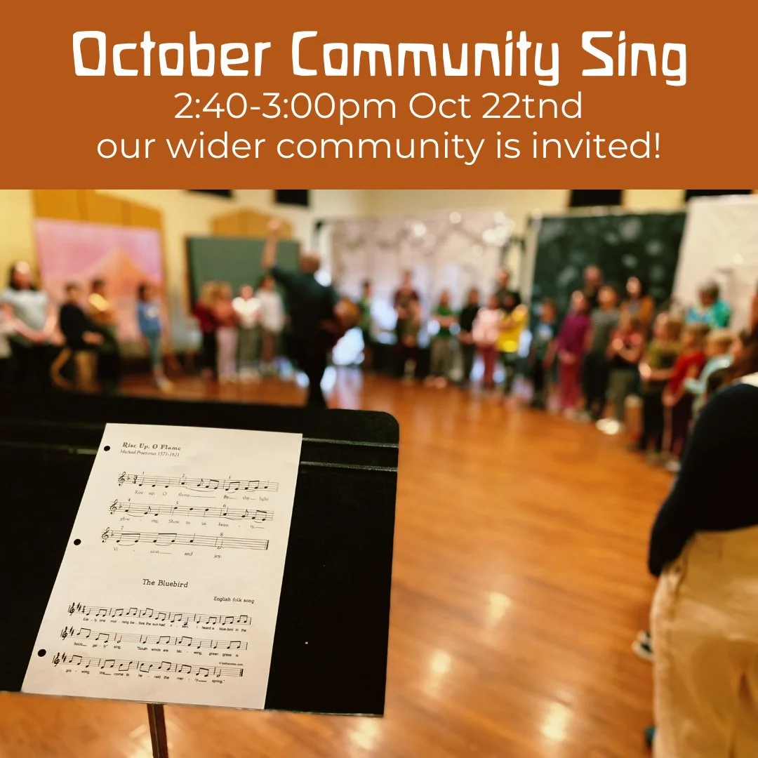 Join us for songs of the season with Mr. T! Our Grades 1-8 student body will lead us, and Early Childhood families are welcome to join with their parents/caregivers. Friends of the school are invited to join us as well!
#communitysing #sing #singa