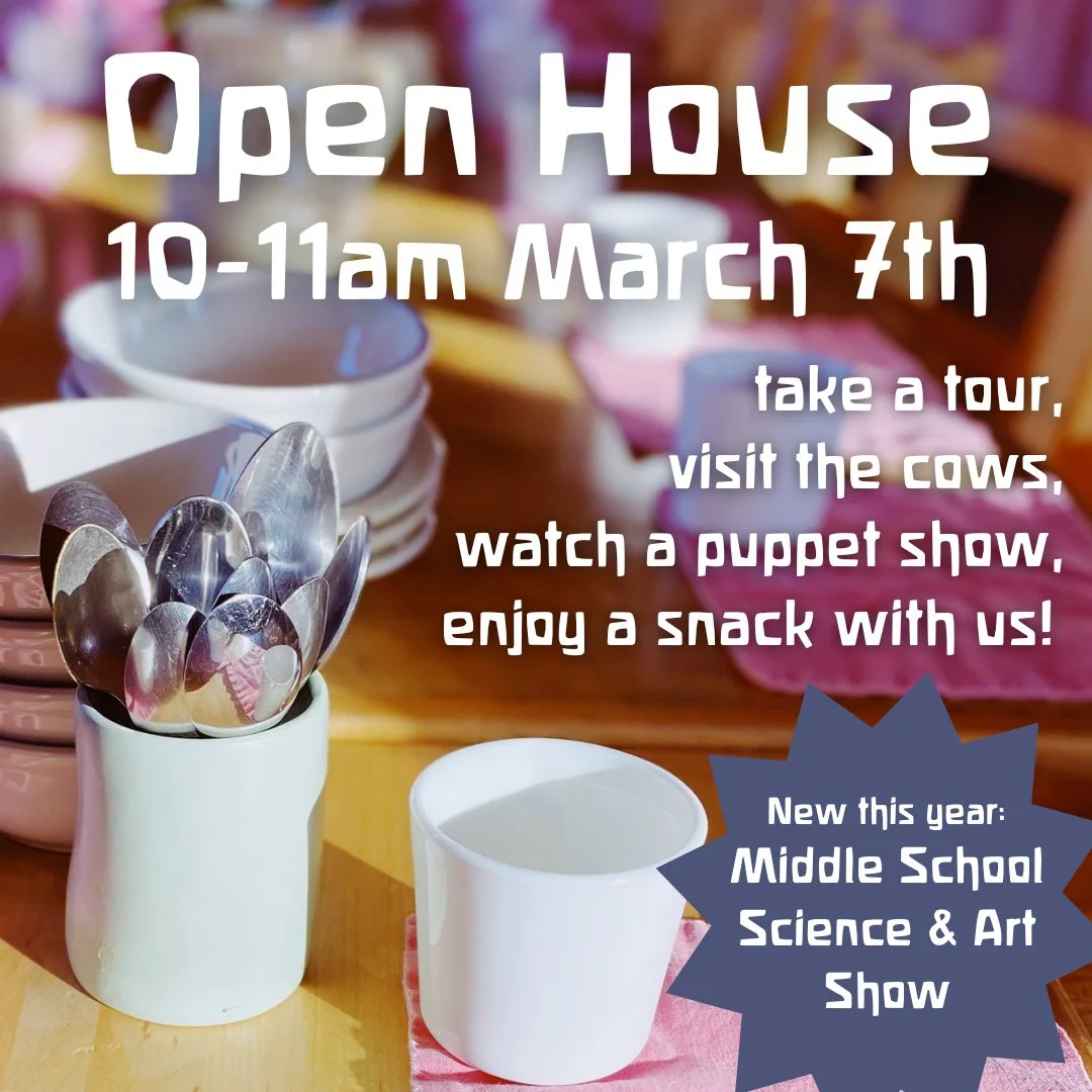 Join us for a puppet show, snack, tour, and show of work from our Middle School!⁠
⁠
⁠
#localevents #familyfun #community #waldorfcommunity #communitybuilding⁠
#preschool #kindergarten #elementary #middleschool #ithacawaldorf #ithacawaldorfschool #ith