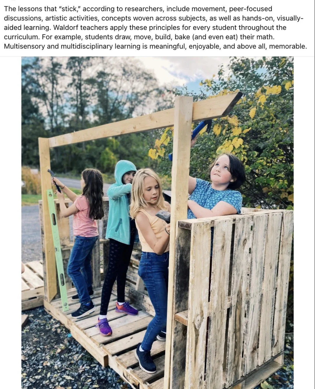 What makes learning "stick"?⁠
⁠
Contact us to schedule a tour!⁠
⁠
⁠
#preschool #kindergarten #elementary #middleschool #ithacawaldorf #ithacawaldorfschool #ithaca #ithacany #ithacanewyork #fingerlakes #waldorf #waldorfeducation #awsna #weca