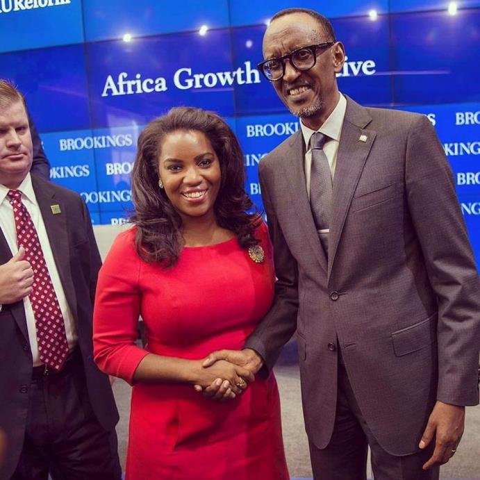 Mary meeting with His Excellency Paul Kagame, President of Rwanda and former President of the African Union, following his address at The Brookings Institute Fall 2017. 
