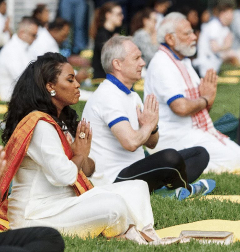 June 21, 2023, Mary joined the Prime Minister of India Narendra Modi for the 9th Annual International Yoga Day at the United Nations Headquarters, with other dignitaries.